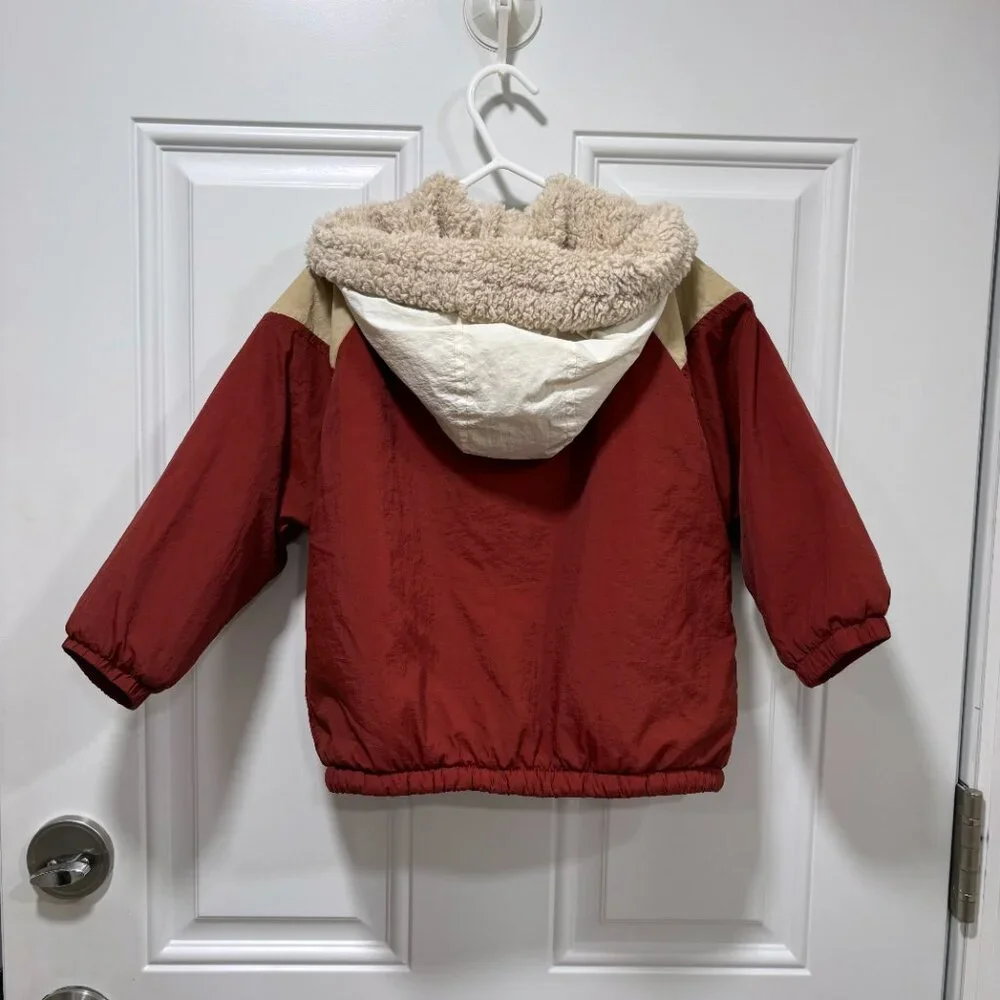 Zara Colorblock Hooded Jacket in White, Beige, Burgundy & Red